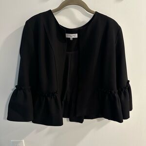Waverly Grey Taylor Ruffled Cropped 3/4 Bell Sleeve Open Jacket in Black, M